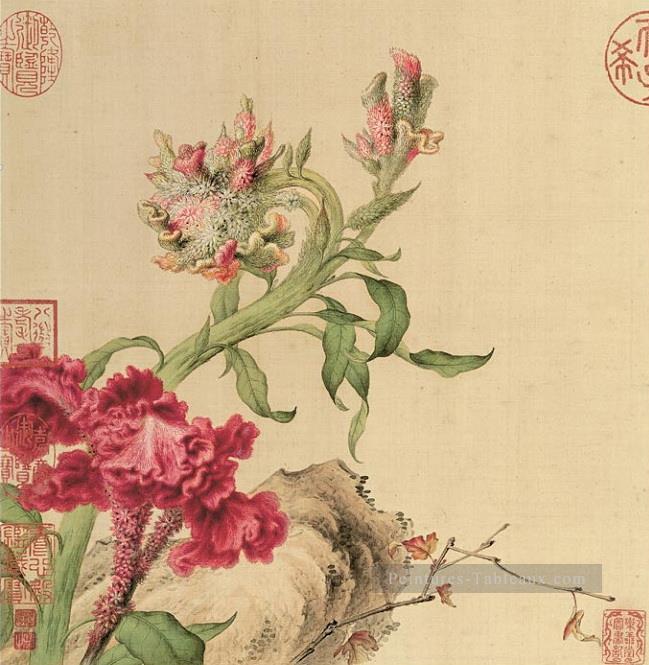 Lang oiseaux brillants et fleurs ancienne Chine encre Giuseppe Castiglione Peintures à l'huile